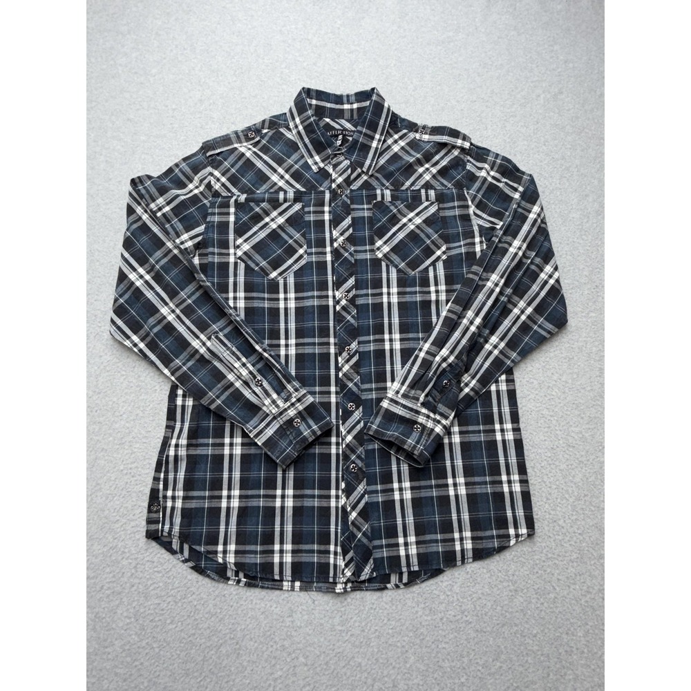 Affliction Shirt Mens Large Blue Plaid Long Sleeve Button‎ Front Western Casual